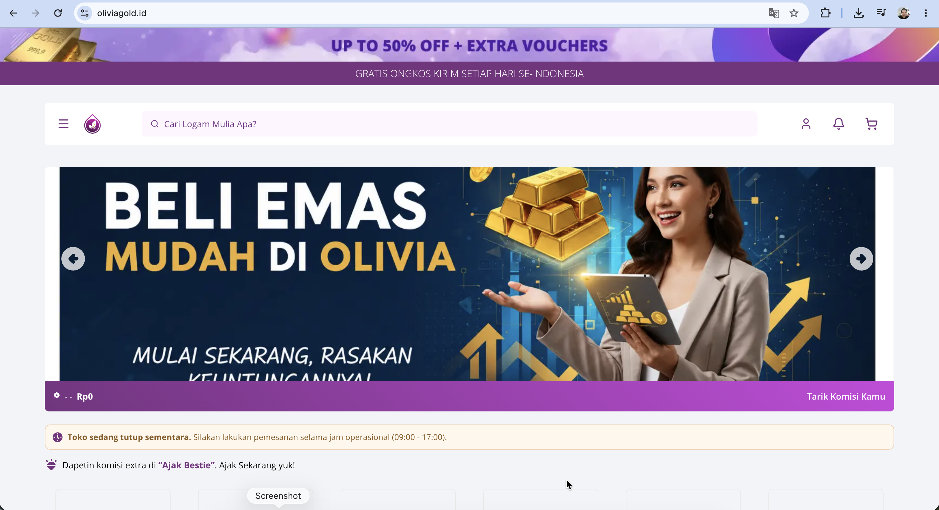 Tampilan Aplikasi E-commerce Emas